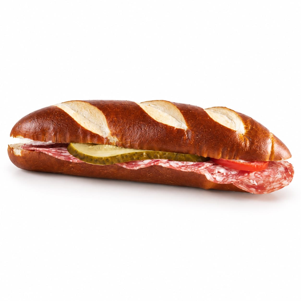 Laugensandwich mit Salami