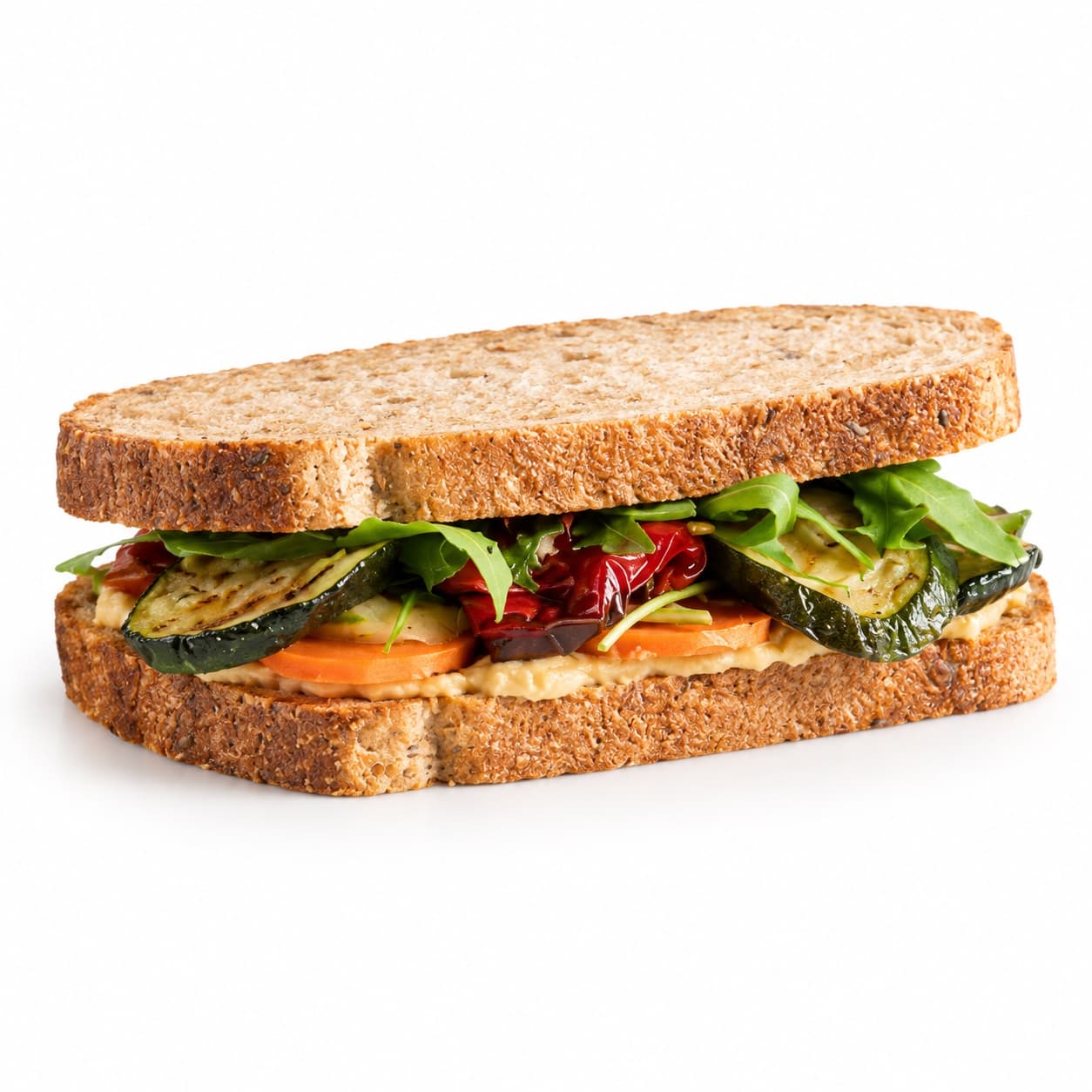 Pausenbrot mit Hummus und Grillgemüse