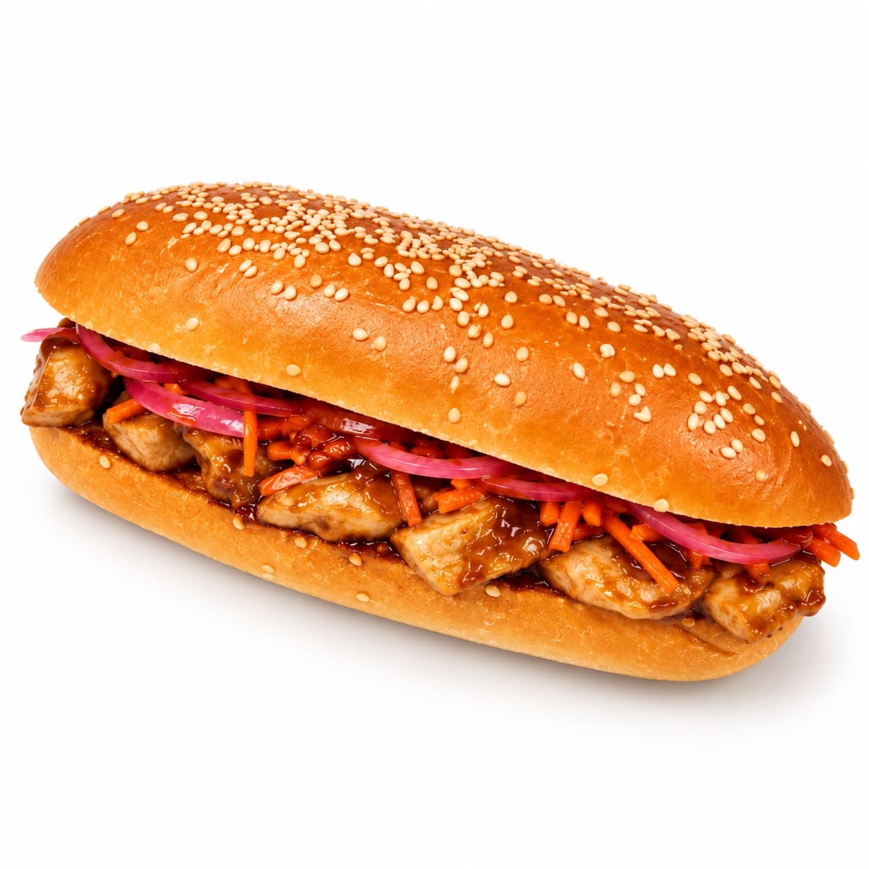 Sesambrötchen mit Poulet Teriyaki