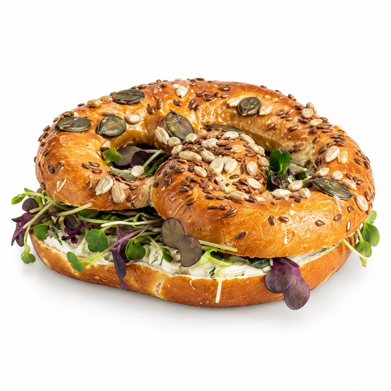 Körner-Laugenbrezel mit veganem Frischkäse